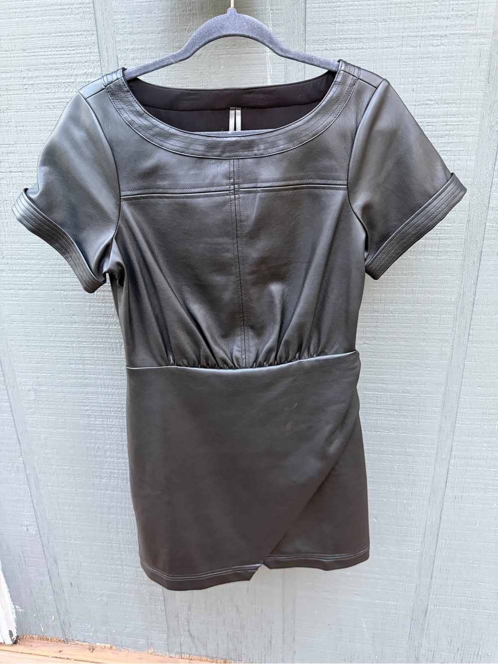 Anthropologie Faux Leather Black Open Back Vegan Leather Bodycon Mini Size 8
